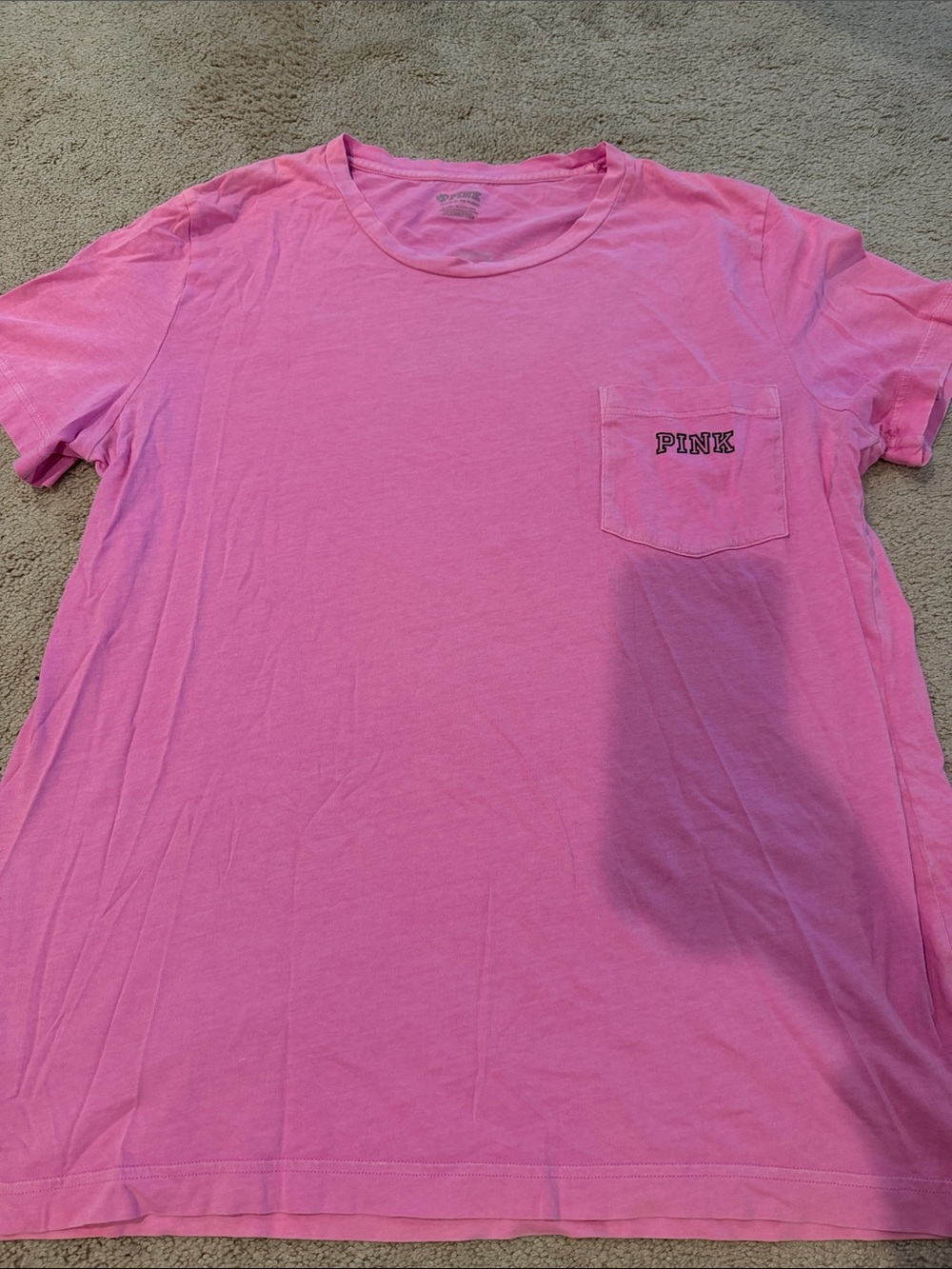 PINK Victoria's Secret Bright Pink Crew Pocket Tee sz XL